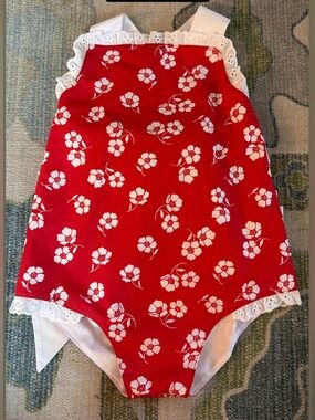 The Beaufort Bonnet Company Red and White Floral Sunsuit